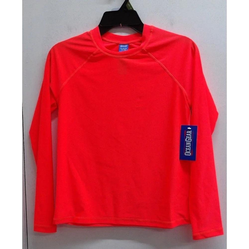 Ocean Gear Kids Rash Guard Neon Orange Swim Shirt Sun Protection XS‎ / #26567